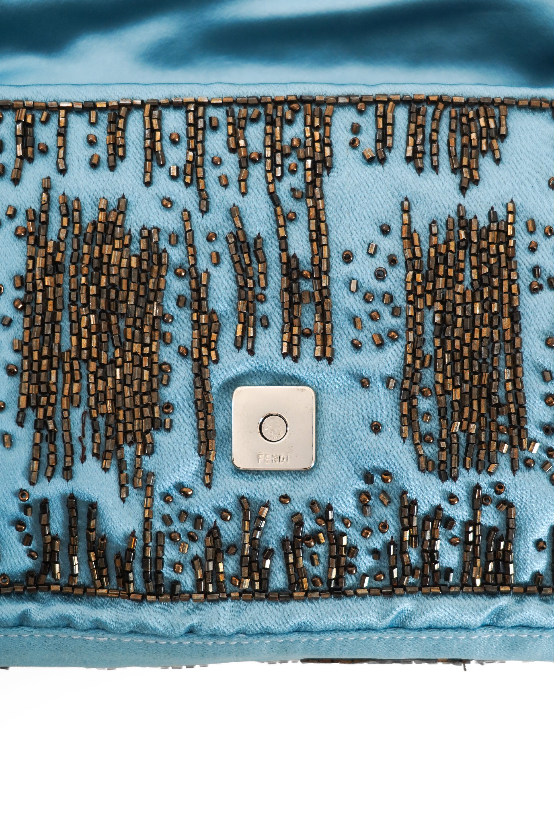 Fendi Blue Satin Beaded Baguette Bag