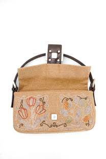 Fendi Linen Crystal Floral Beaded Baguette In Beige