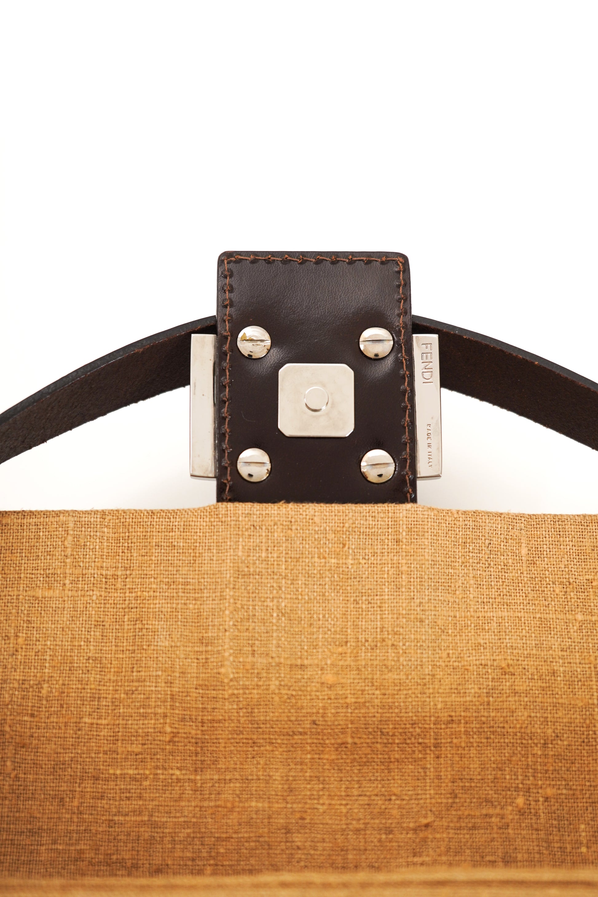 Fendi Linen Crystal Floral Beaded Baguette In Beige