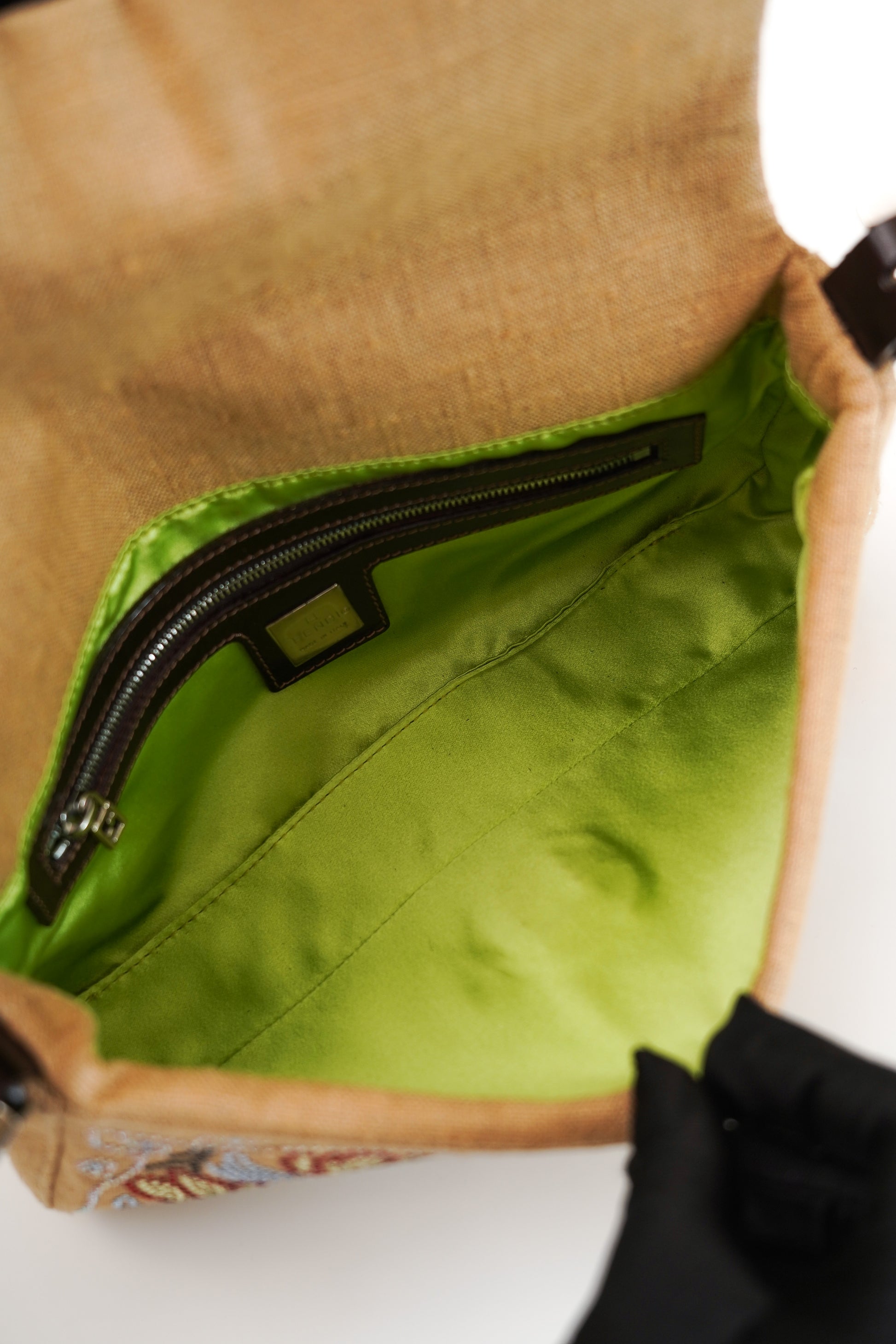 Fendi Linen Crystal Floral Beaded Baguette In Beige