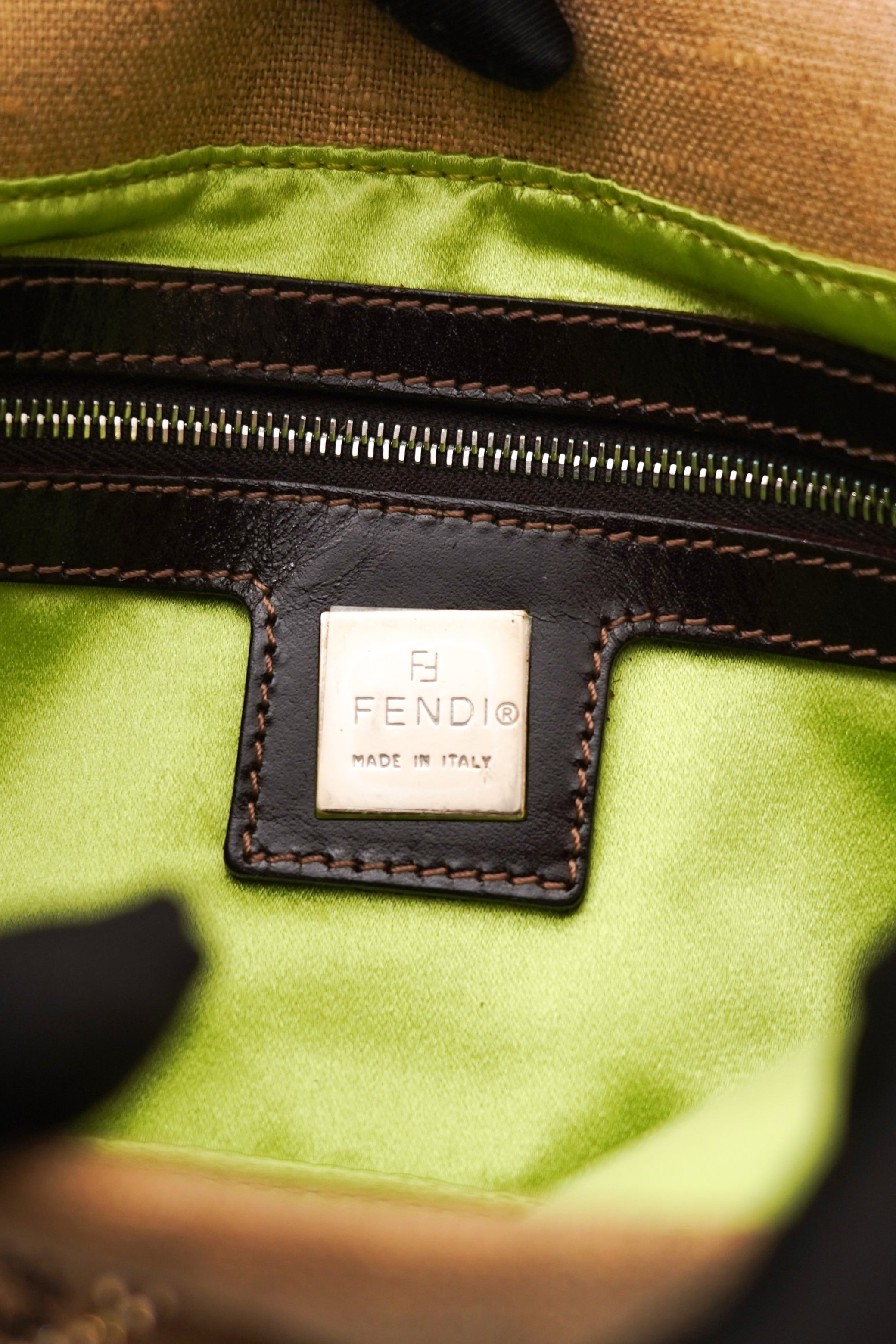 Fendi Linen Crystal Floral Beaded Baguette In Beige