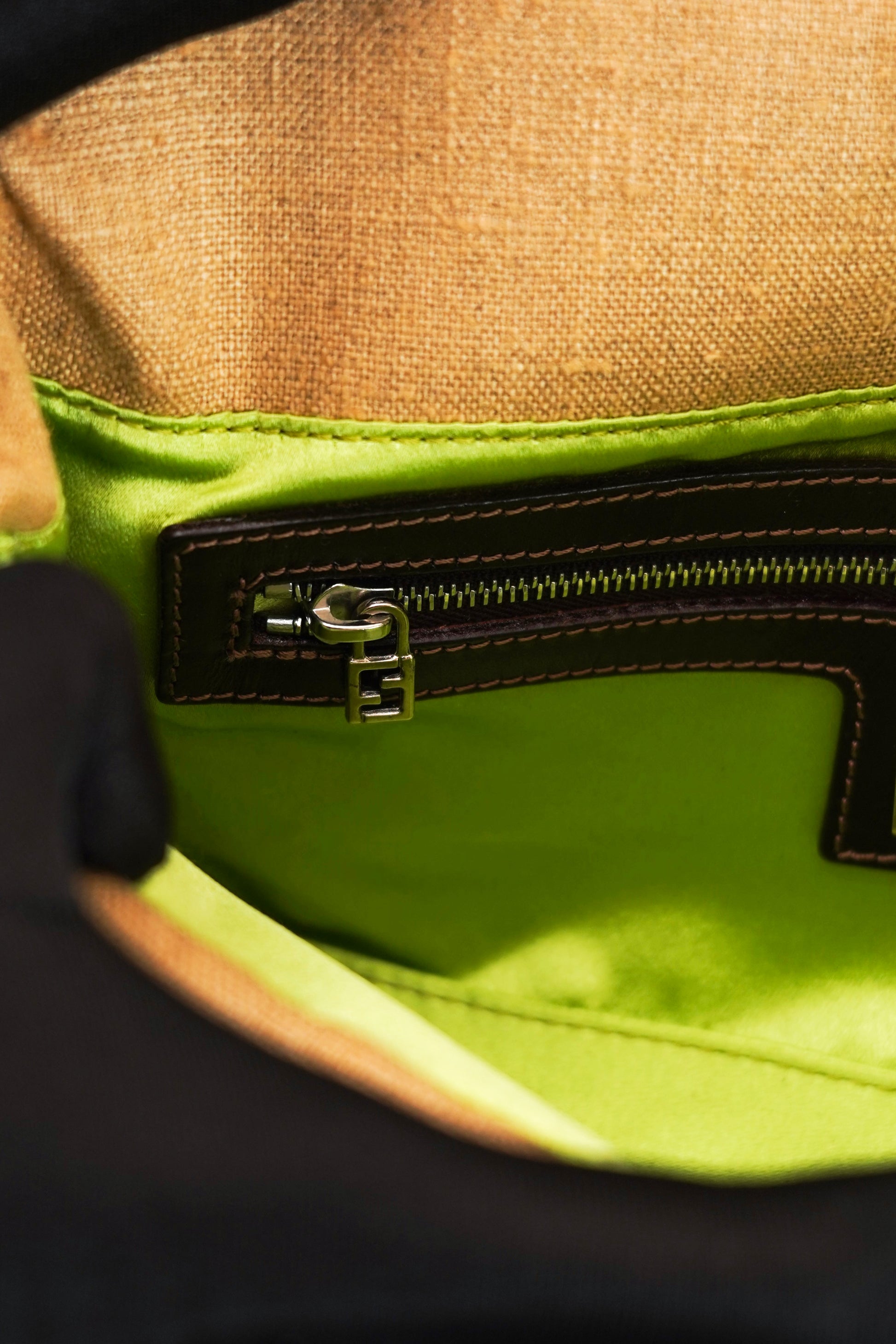 Fendi Linen Crystal Floral Beaded Baguette In Beige