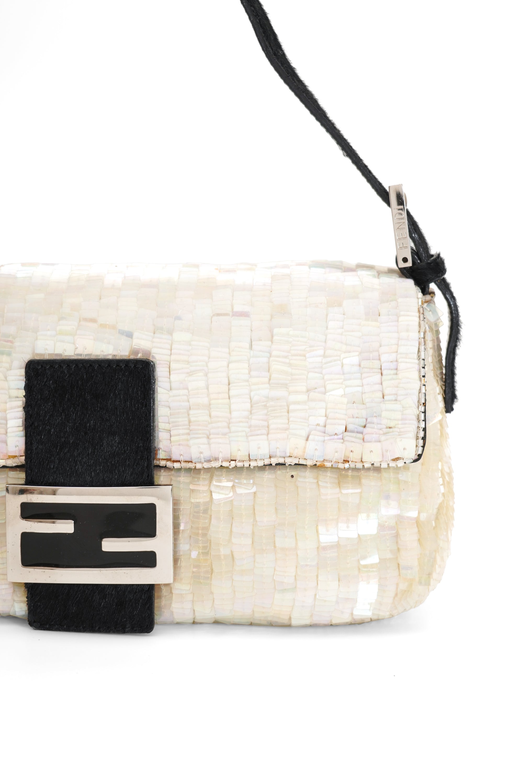 Fendi White Sequin Baguette Shoulder Bag 2000s
