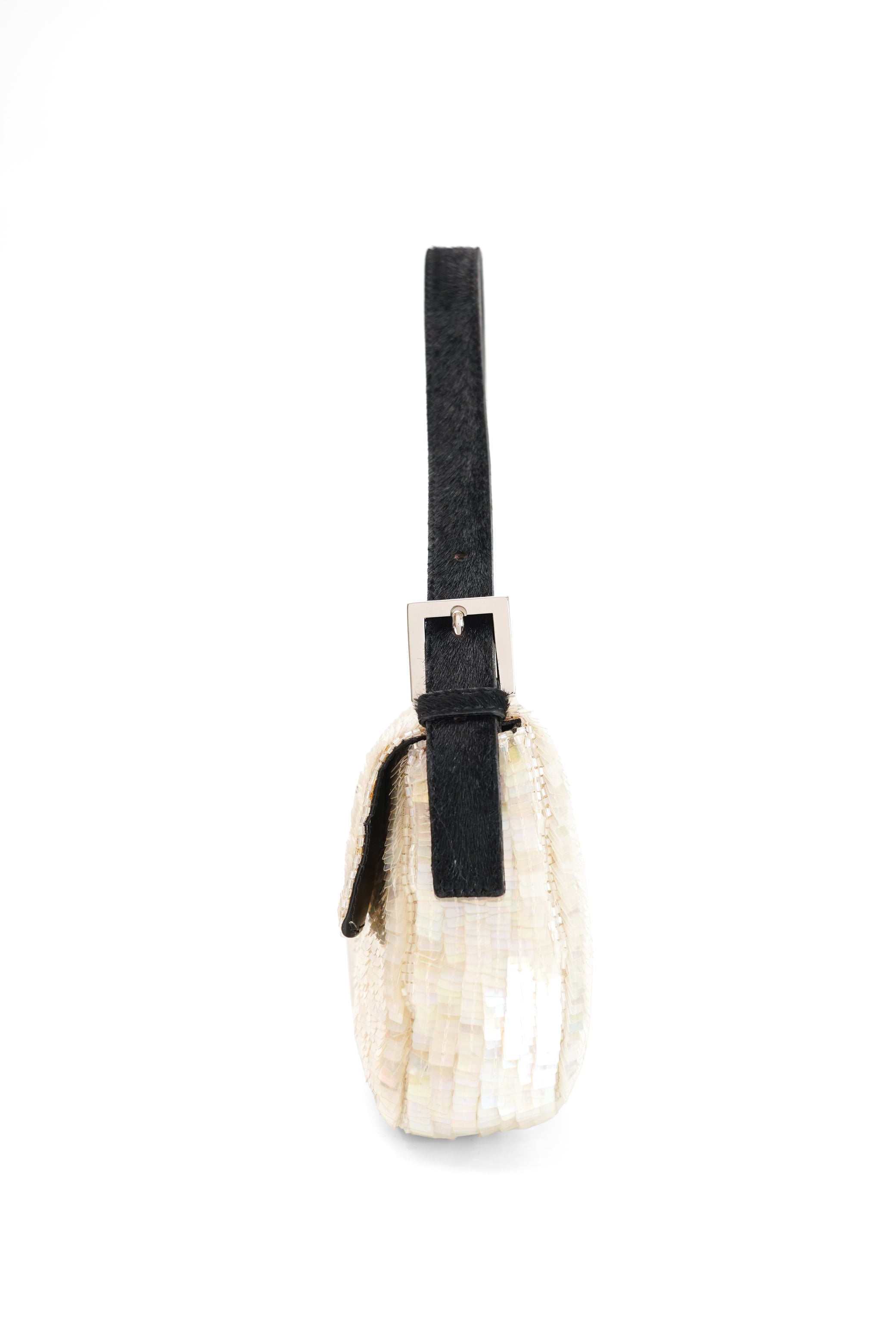 Fendi White Sequin Baguette Shoulder Bag 2000s
