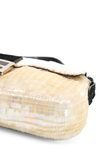 Fendi White Sequin Baguette Shoulder Bag 2000s