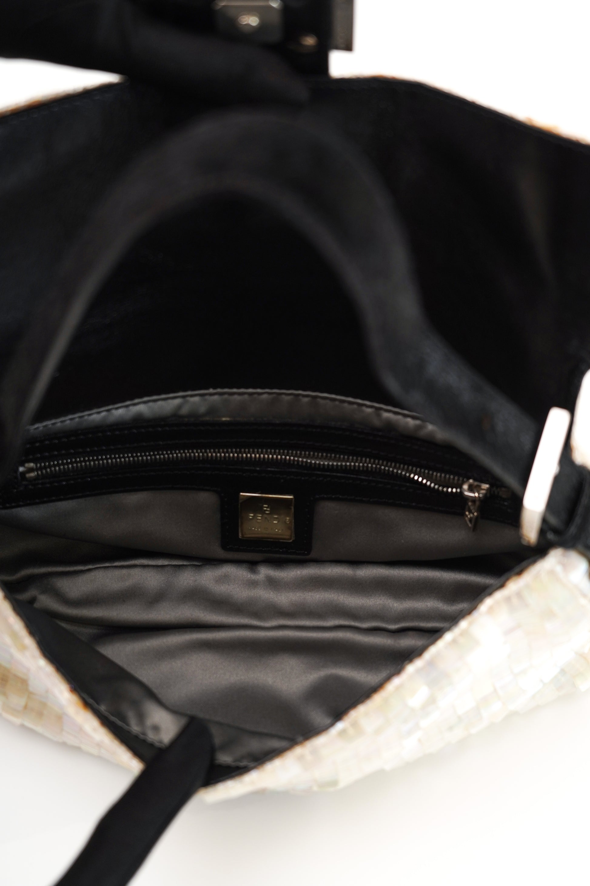 Fendi White Sequin Baguette Shoulder Bag 2000s