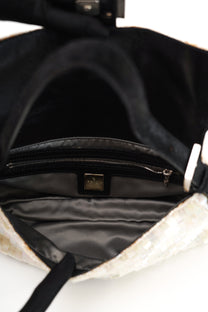 Fendi White Sequin Baguette Shoulder Bag 2000s