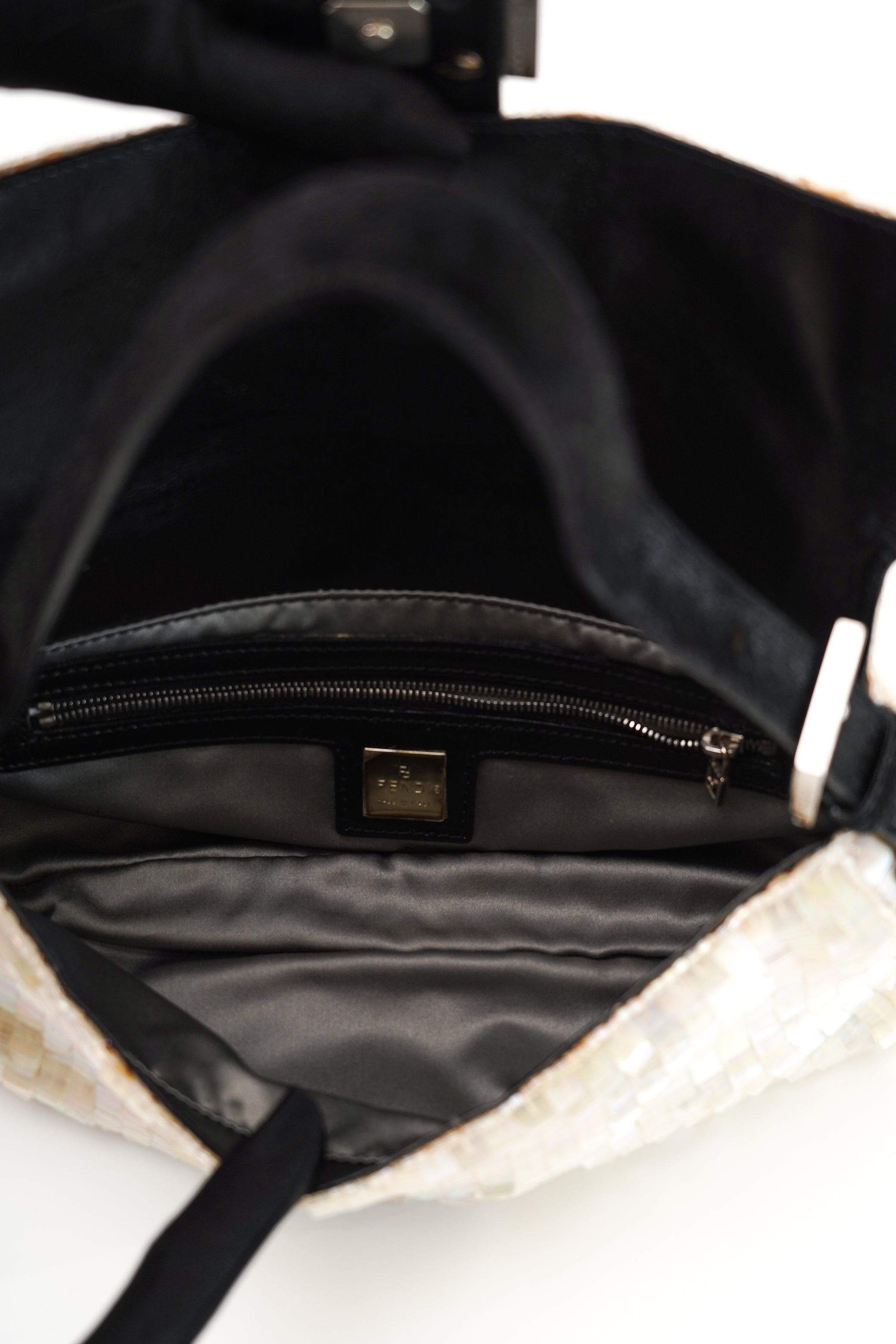 Fendi White Sequin Baguette Shoulder Bag 2000s