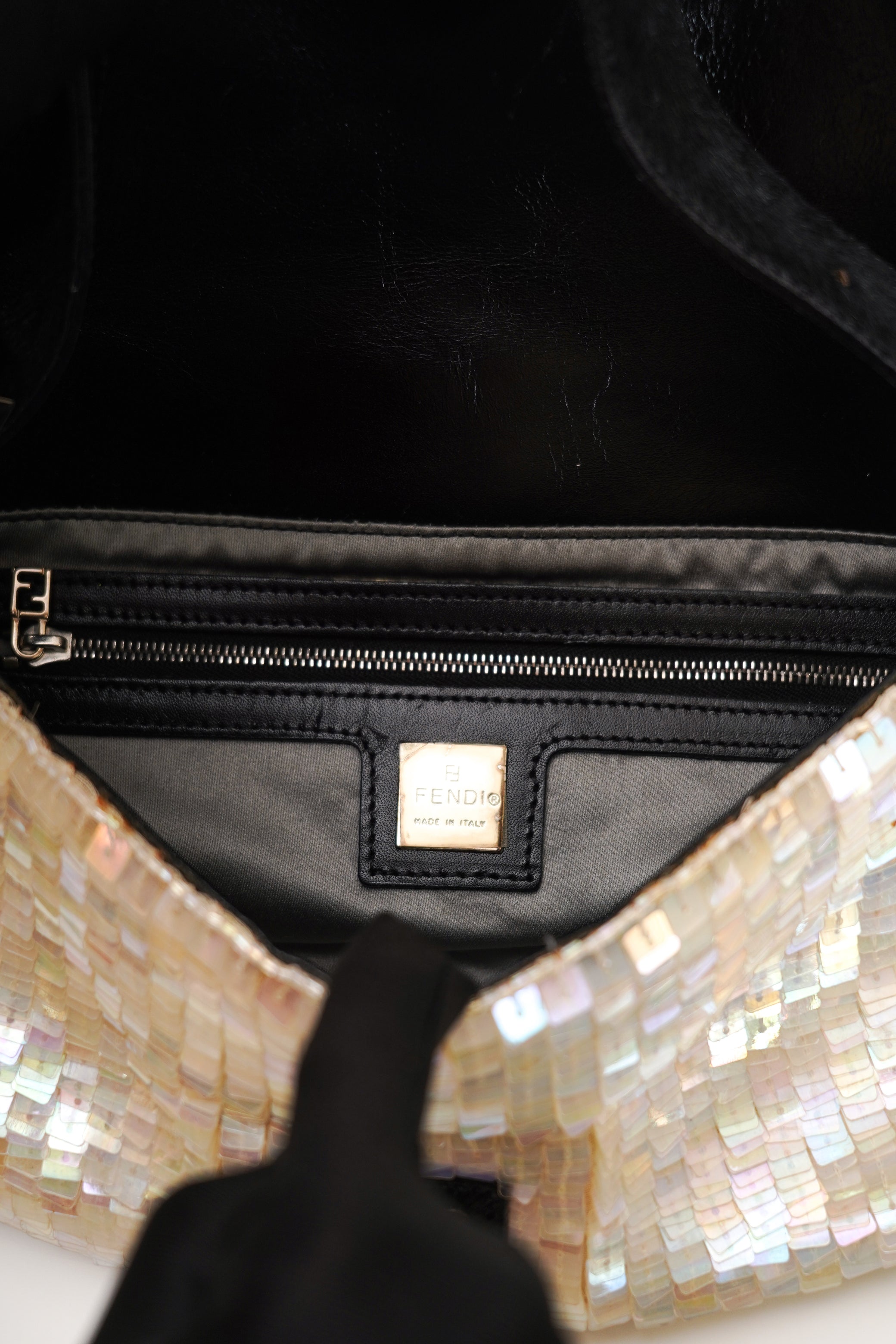 Fendi White Sequin Baguette Shoulder Bag 2000s
