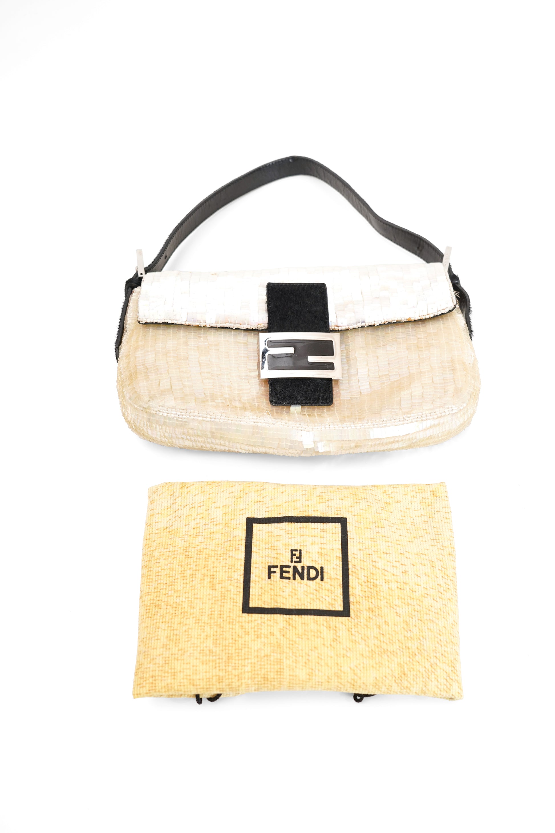Fendi White Sequin Baguette Shoulder Bag 2000s