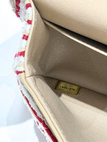 2014 Chanel Red/White Canvas Striped Coco Sailor Pearl Medium Classic Double Flap Bag